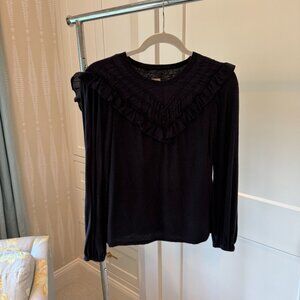 La Vie Rebecca Taylor Black Long Sleeve Ruffle Blouse (S)